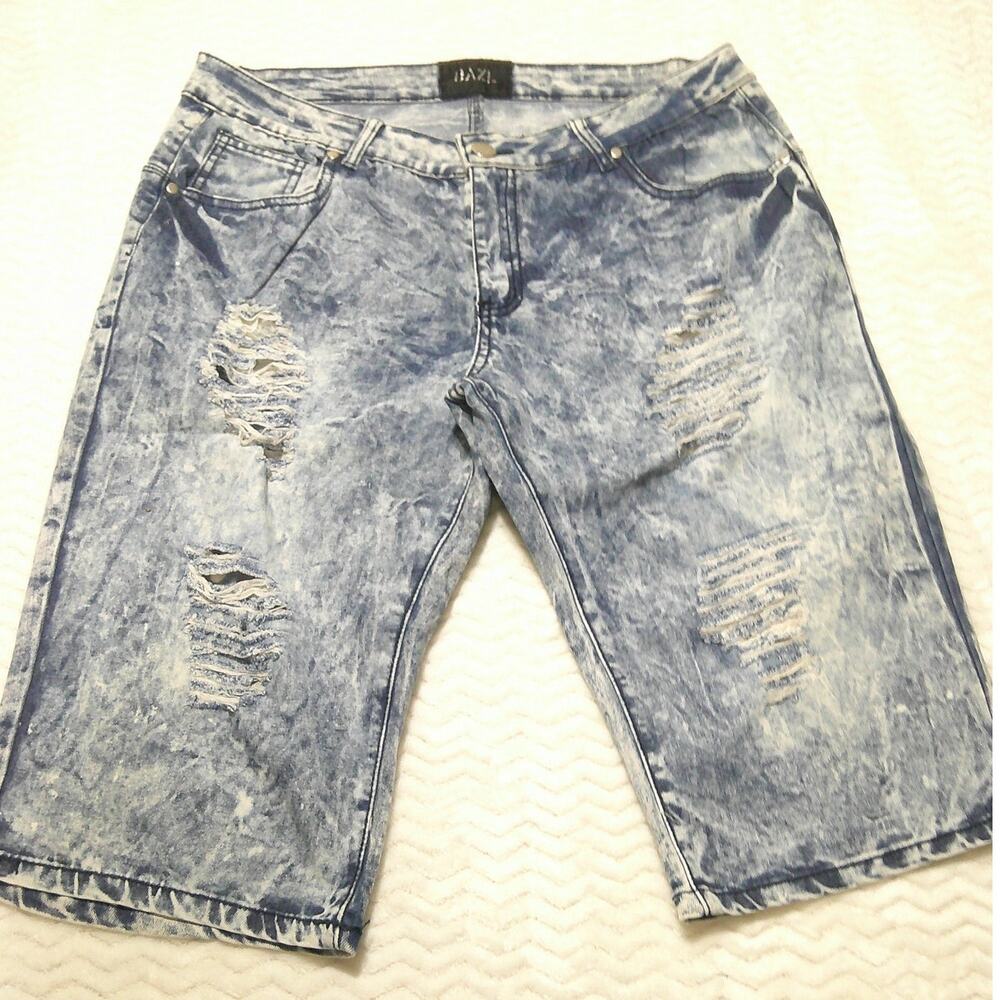 DAZL Women's Plus Size 18 Bermuda Denim Shorts Acid Wash Light Blue Distressed
